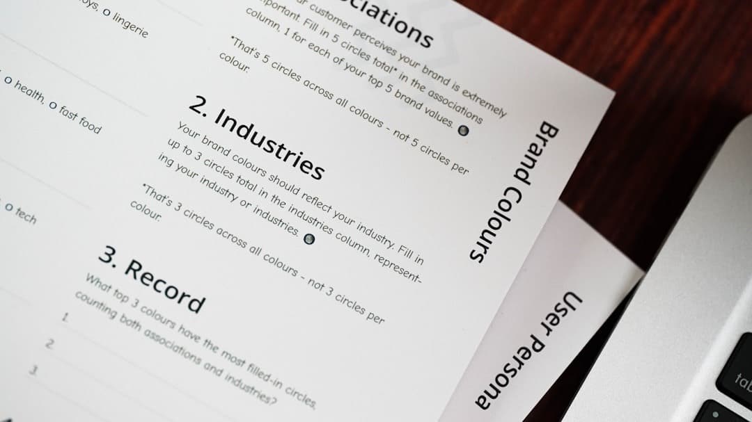 image - Chief of Staff Plattform Tilted page from a brand guidelines document showing sections like 'Brand Colours', '2. Industries', and '3. Record' with vertical text along the edge.